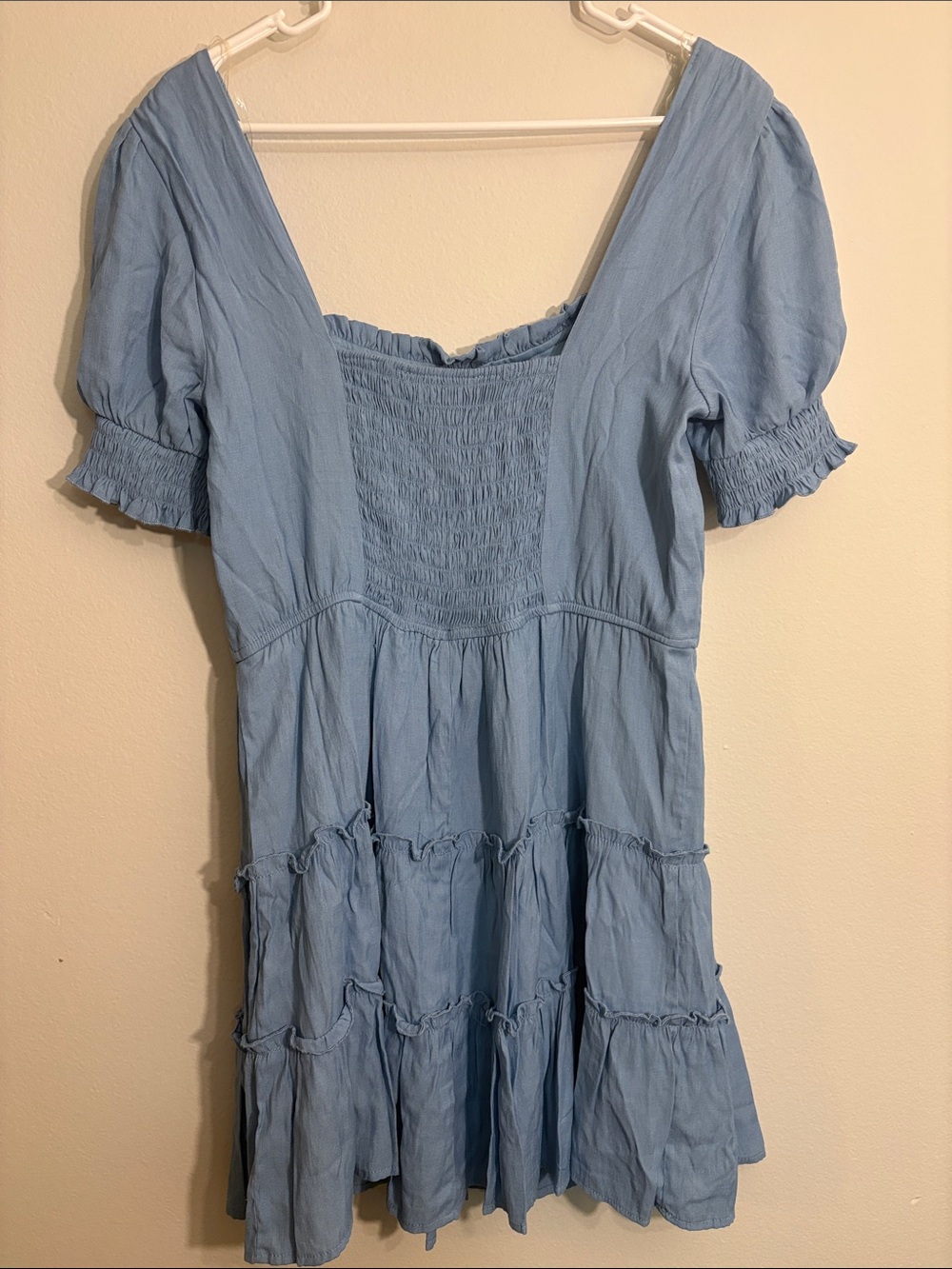 Trixxi Light country Blue Midi Dress with Puff Sleeves - Picture 6 of 7
